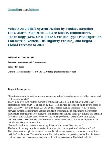 Vehicle Anti-Theft System Market by Product, Technology, Vehicle Type, and Region - Global Forecast to 2021