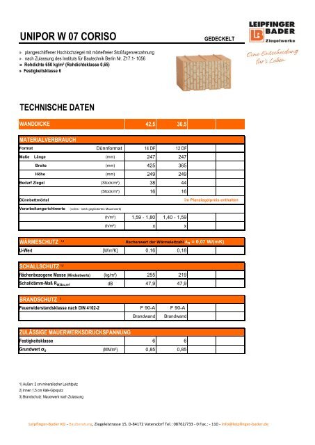 UNIPOR W 07 CORISO - Leipfinger-Bader KG