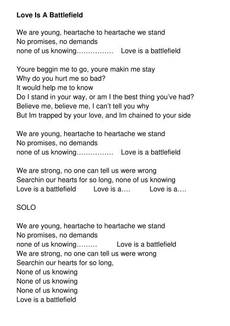 1love Is A Battlefield Lyrics 1love Is A Battlefield Lyrics
