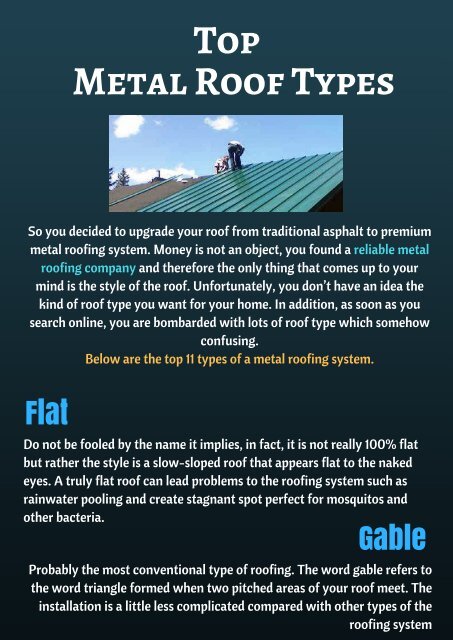 Know about Top Metal Roofing Types