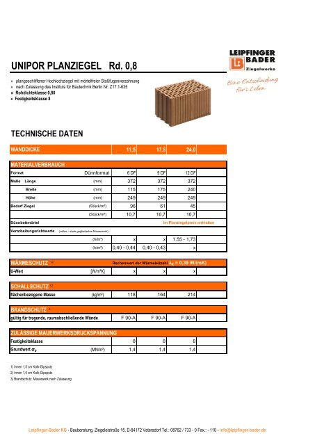 UNIPOR PLANZIEGEL Rd. 0,8 - Leipfinger-Bader KG