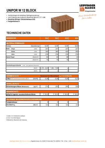 UNIPOR W 12 BLOCK - Leipfinger-Bader KG