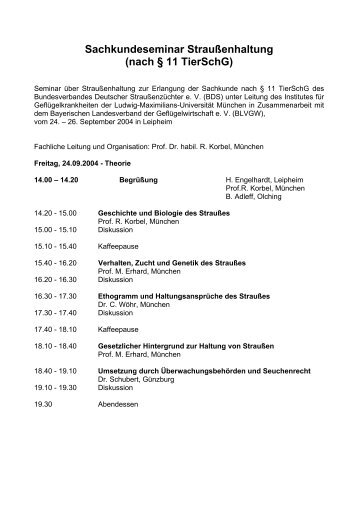 Sachkundeseminar Straußenhaltung - Straussenfarm Oyle