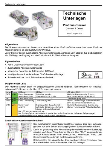 Technische Unterlagen Profibus-Stecker