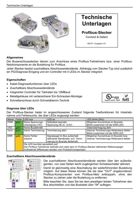 Technische Unterlagen Profibus-Stecker