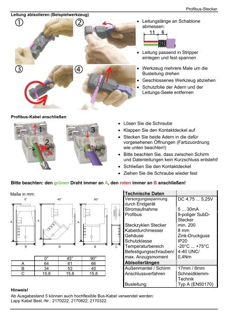 Technische Unterlagen Profibus-Stecker