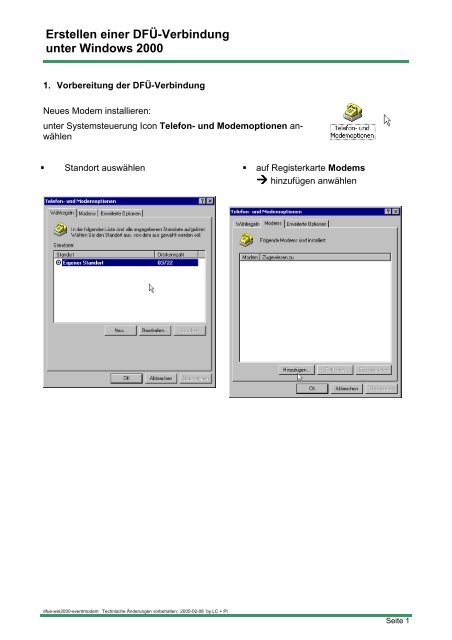 Erstellen einer DFÜ-Verbindung  unter Windows 2000