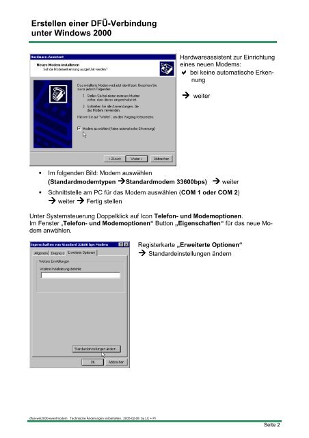 Erstellen einer DFÜ-Verbindung  unter Windows 2000