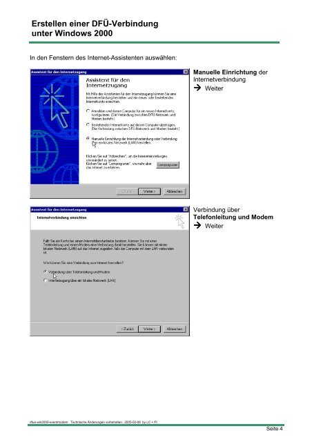 Erstellen einer DFÜ-Verbindung  unter Windows 2000