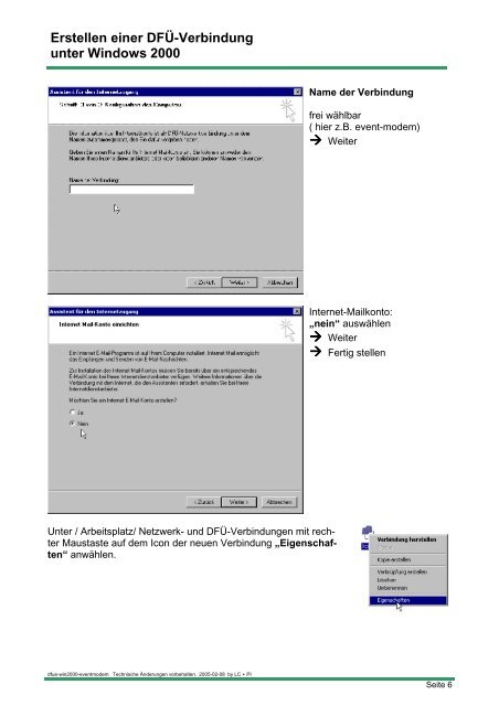 Erstellen einer DFÜ-Verbindung  unter Windows 2000