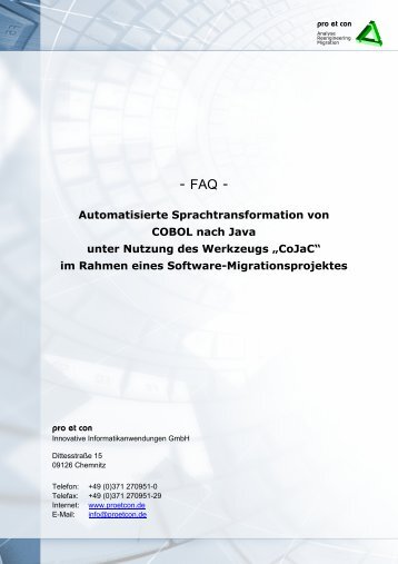 Automatisierte Sprachtransformation von COBOL nach ... - pro et con