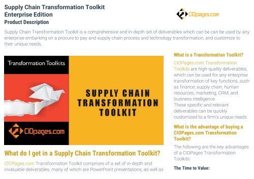 Supply Chain Transformation Toolkit