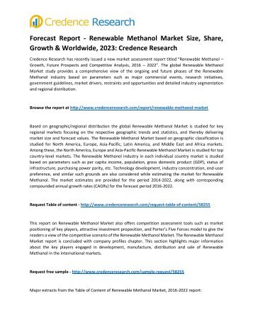 Forecast Report - Renewable Methanol Market Size, Share, Growth & Worldwide, 2023: Credence Research