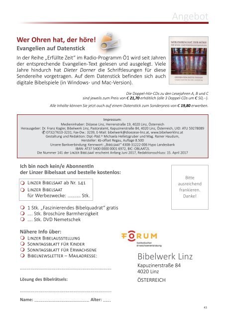 Linzer Bibelsaat: Ausgabe Nr. 140, März 2017