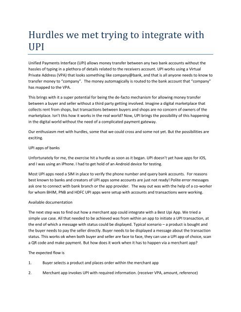 Hurdles we met trying to integrate with UPI