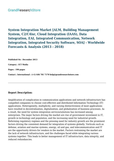 System Integration Market - Worldwide Forecasts & Analysis (2013 - 2018)