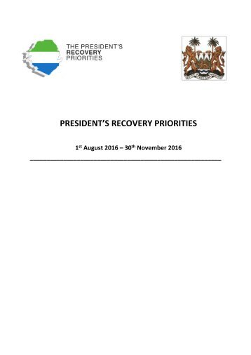 President's Recovery Priorities 2nd Quarter Report (Aug 2016 - Nov 2016)