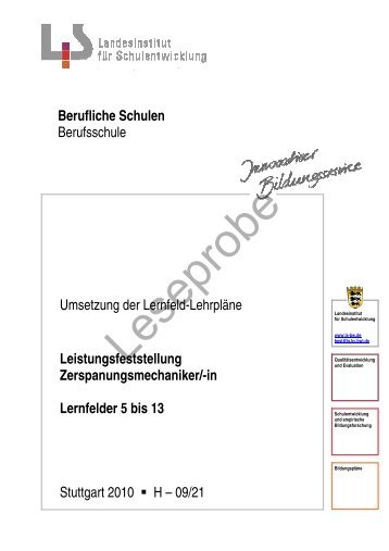 Leistungsfeststellung Zerspanungsmechaniker/-in Lernfelder 5 bis 13