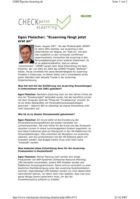 Egon Fleischer: "ELearning fängt jetzt erst an" - Uhlberg Advisory ...