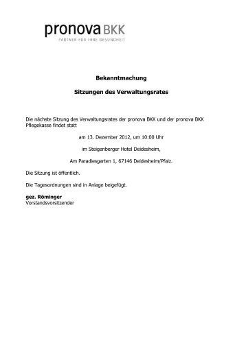 Bekanntmachung der Sitzungen des ... - pronova BKK