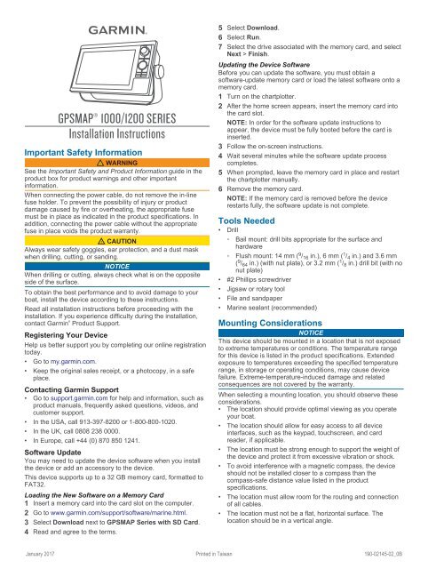 Garmin GPSMAP reg 1042xsv Installation Instructions PDF