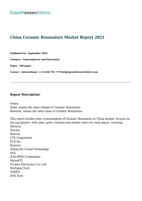 China Ceramic Resonators Market Report 2021