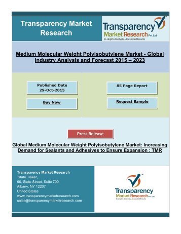 Global Medium Molecular Weight Polyisobutylene Market: Increasing Demand for Sealants and Adhesives to Ensure Expansion, states TMR