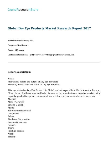 Global Dry Eye Products Market Research Report 2017