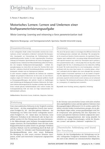 Motorisches Lernen: Lernen und Umlernen einer ... - Tennisfragen