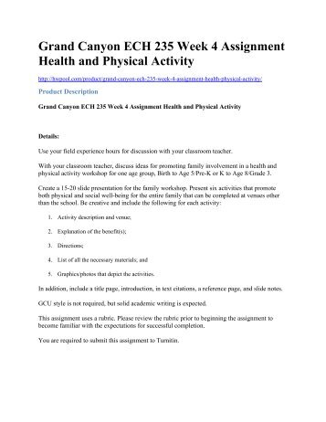 Grand Canyon ECH 235 Week 4 Assignment Health and Physical Activity