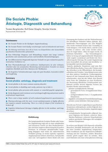 Die Soziale Phobie: Ätiologie, Diagnostik und Behandlung