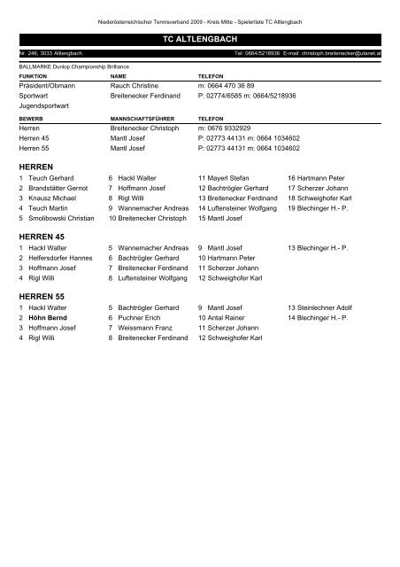 Niederösterreichischer Tennisverband 2009 - NÖTV Kreis Mitte