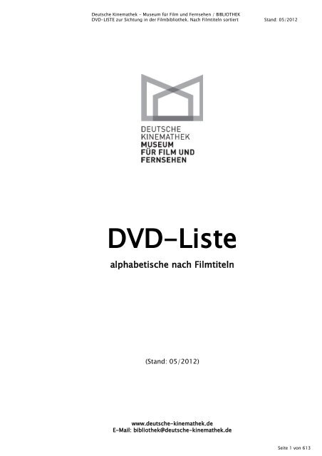 Titelliste Deutsche Kinemathek