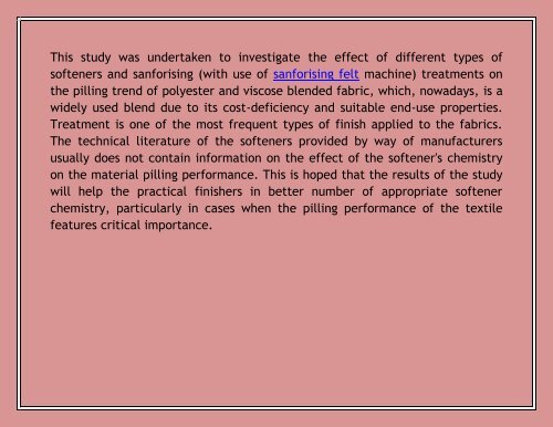 An Introduction to Fulling and Finishing Fabrics with Use Sanforising Felts