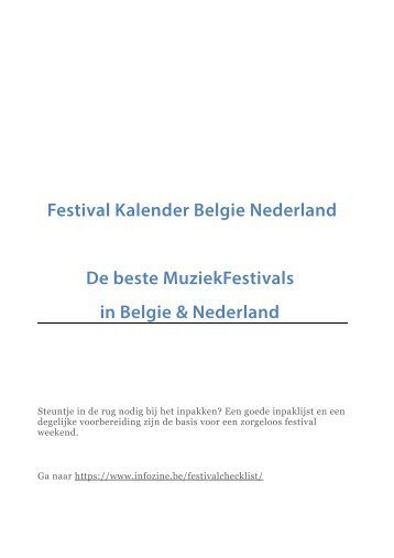 Festival Kalender 2017 Muziekfestivals Belgie Nederland