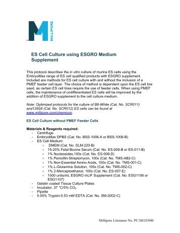 ES Cell Culture using ESGRO Medium Supplement - Millipore