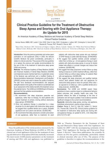 JUL 2015 Clinical Practice Guideline for the Treatment of Obstructive Sleep Apnea and Snoring with Oral Appliance Therapy- An Update for 2015