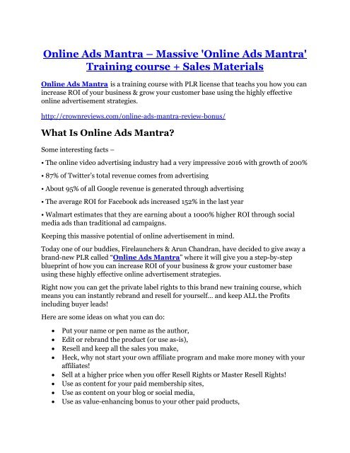 Online Ads Mantra review demo and premium bonus