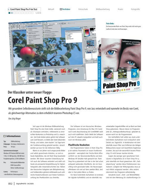 Der Klassiker unter neuer Flagge Corel Paint Shop Pro 9