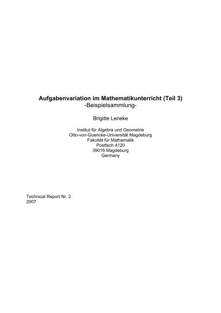 Aufgabenvariation im Mathematikunterricht - Fakultät für Mathematik ...