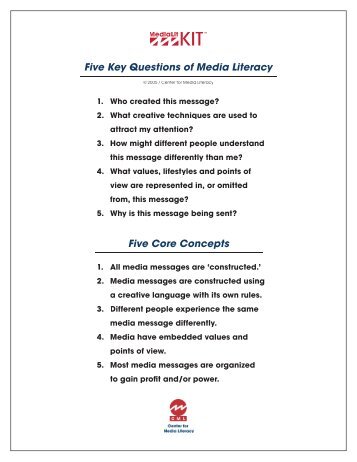 Five Core Concepts Five Key Questions of Media Literacy