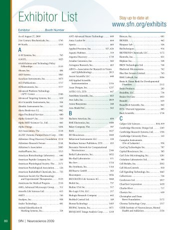 Exhibitor List - Society for Neuroscience