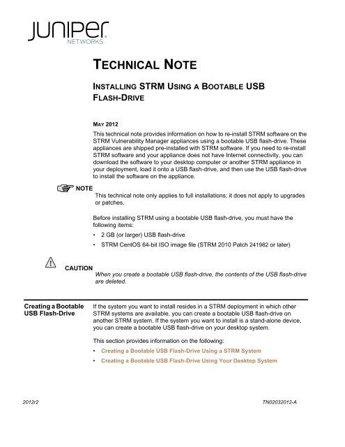 installing STRM using a bootable USB flash-drive - Juniper Networks