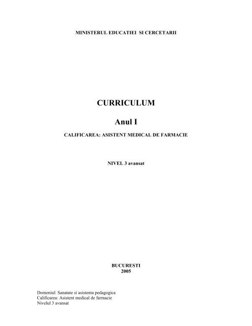 curriculum farmacie anul I 