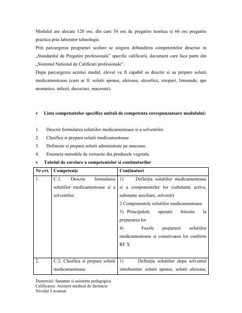 curriculum farmacie anul I 