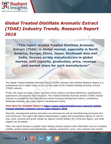 Global Treated Distillate Aromatic Extract (TDAE) Industry Size and Outlook 2016