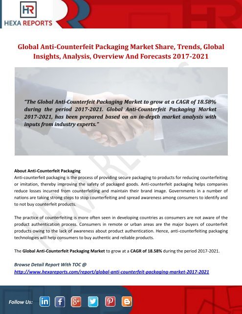 Anti-Counterfeit Packaging Market Share, Industry Growth And Overview 2017-2021: Hexa Reports