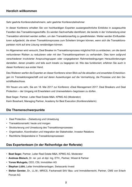 Konferenzprogramm Deal Management