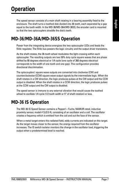 Milltronics MD-36 Speed Sensor - Siemens