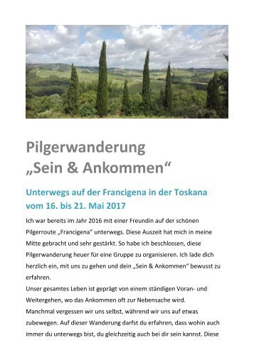 Pilgerwanderung auf der Francigena Mai 2017